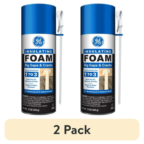(2 pack) GE Big Gaps & Cracks Insulating Foam, Pack of 1, Yellow 12 oz Can