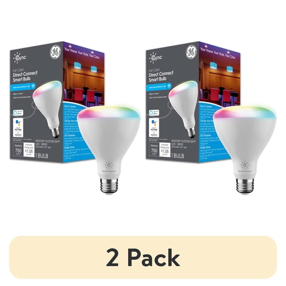 (2 pack) GE CYNC Direct Connect Full Color Smart LED Light Bulbs, Color Changing, Works with Alexa and Google Assistant, Bluetooth and Wi-Fi Enabled (1 Pack)
