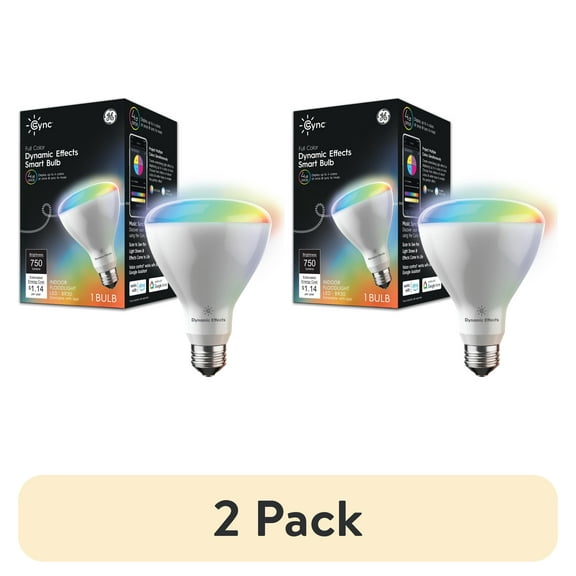 (2 pack) GE Cync Dynamic Effects BR30 Smart LED Light Bulb with Music Sync, Full Color, 65 Watts, E26 Base