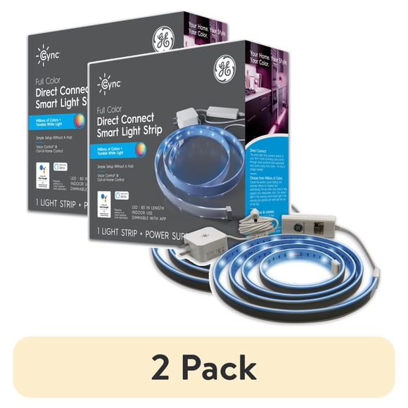 (2 pack) GE CYNC Smart LED Light Strip, Full Color, Bluetooth and Wi-Fi Enabled, 80 inches, 1pk