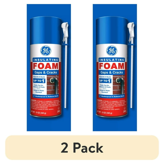 (2 pack) GE Gaps & Cracks Insulating Foam, Pack of 1, Yellow 12 oz Can