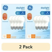 (2 pack) GE LED Light Bulbs, 40 Watts, Daylight, A19 Bulbs, Medium Base, Frosted Finish, 9yr, 4pk