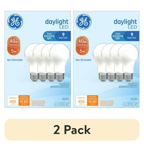 (2 pack) GE LED Light Bulbs, 40 Watts, Daylight, A19 Bulbs, Medium Base, Frosted Finish, 9yr, 4pk