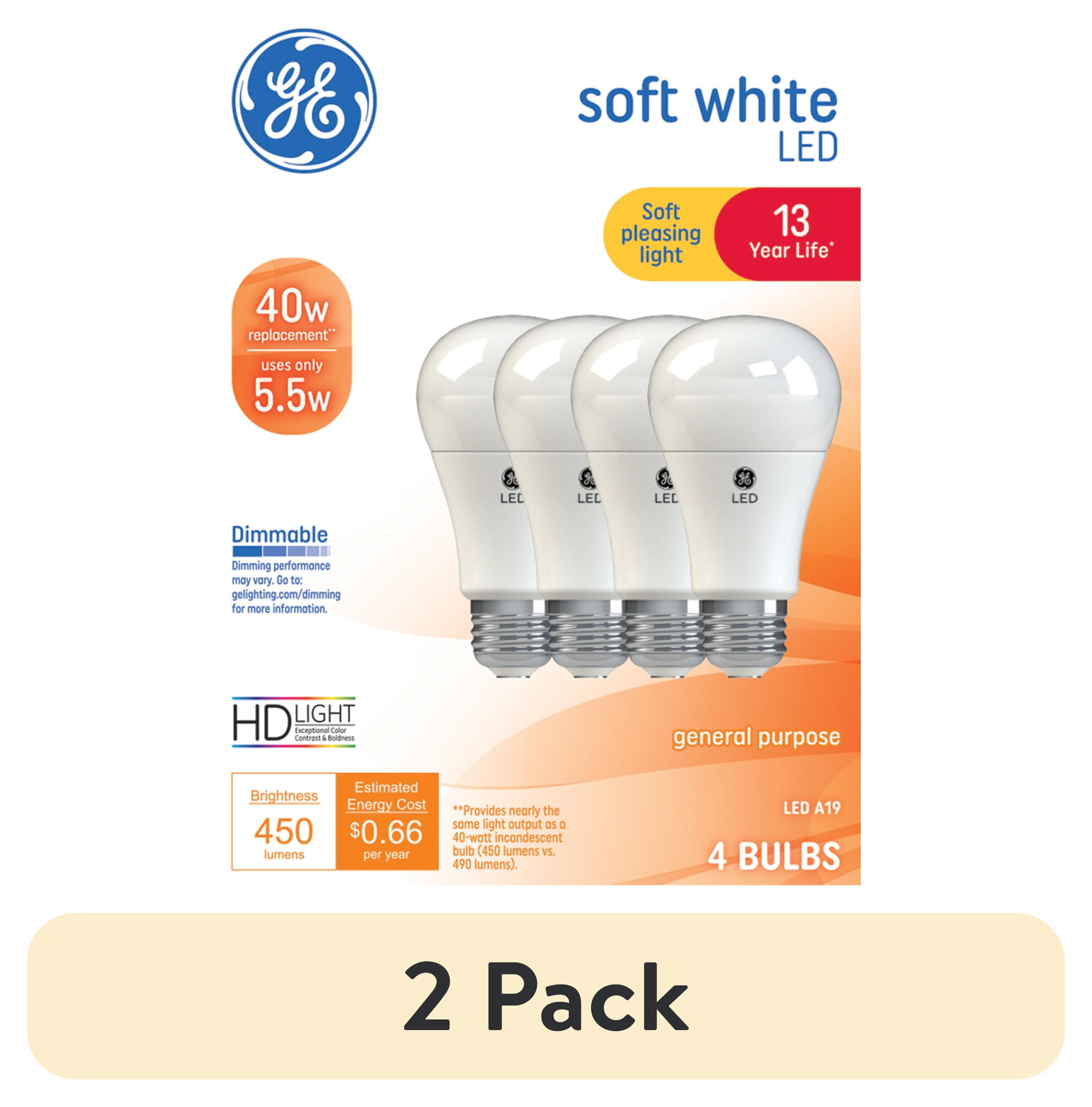 (2 pack) GE LED Light Bulbs, 40 Watts, Soft White, A19 Bulbs, Medium ...