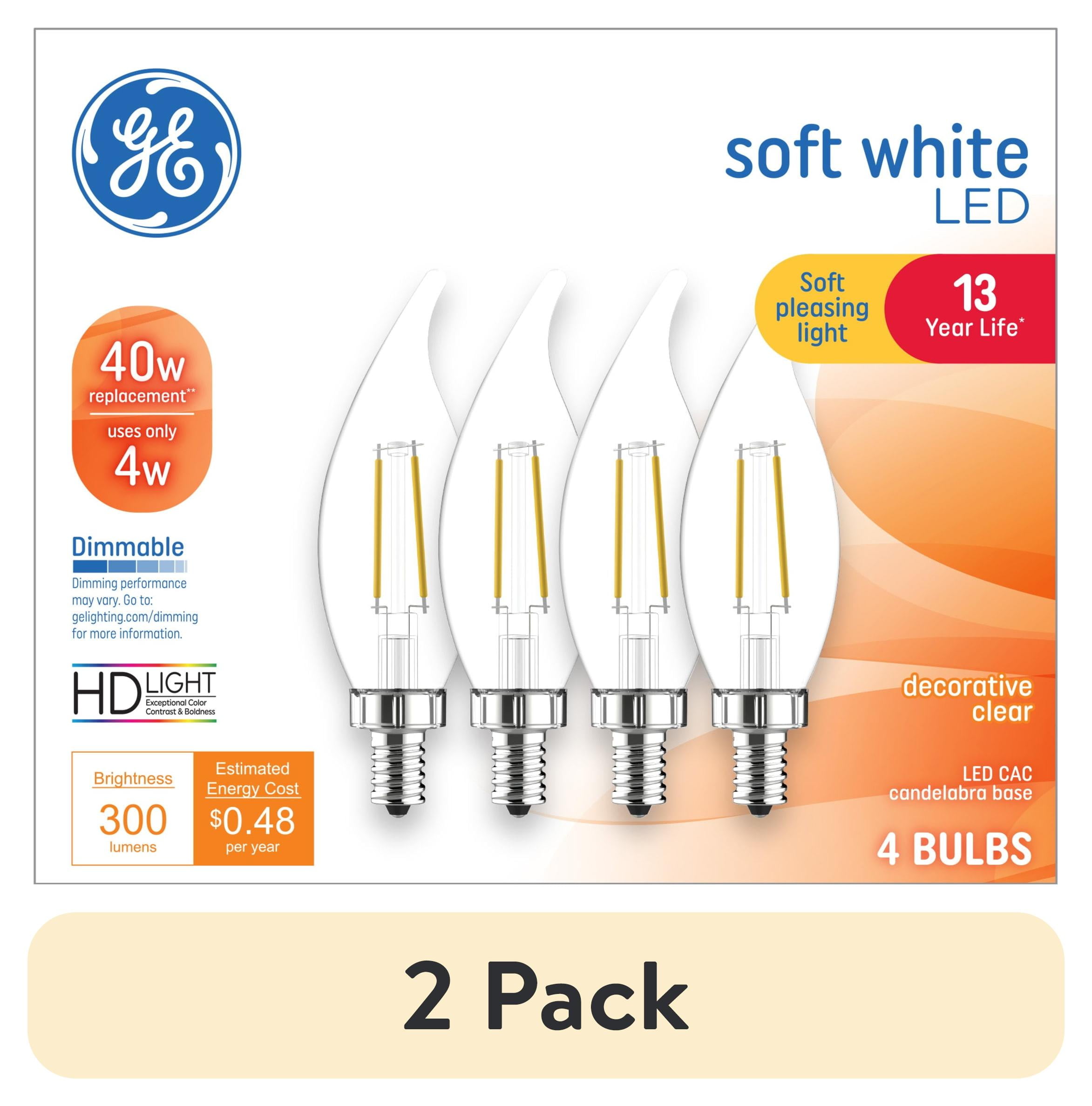 (2 pack) GE 40 Watt LED Light Bulbs, Soft White CA11 Candle Shape, 4 Pack