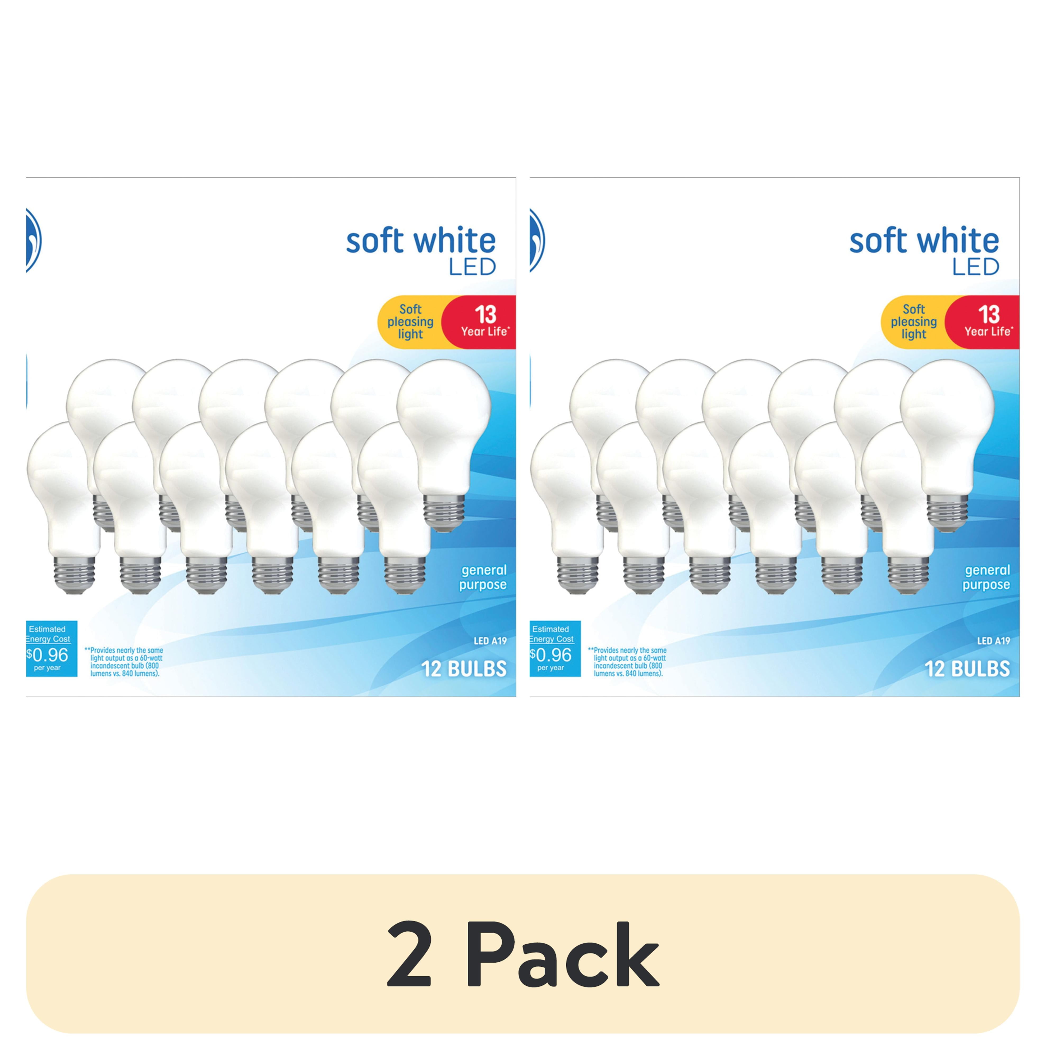 (2 pack) GE LED Light Bulbs, 60 Watt, Soft White, A19 Bulbs, Medium Base, Frosted Finish, 13yr, 12pk