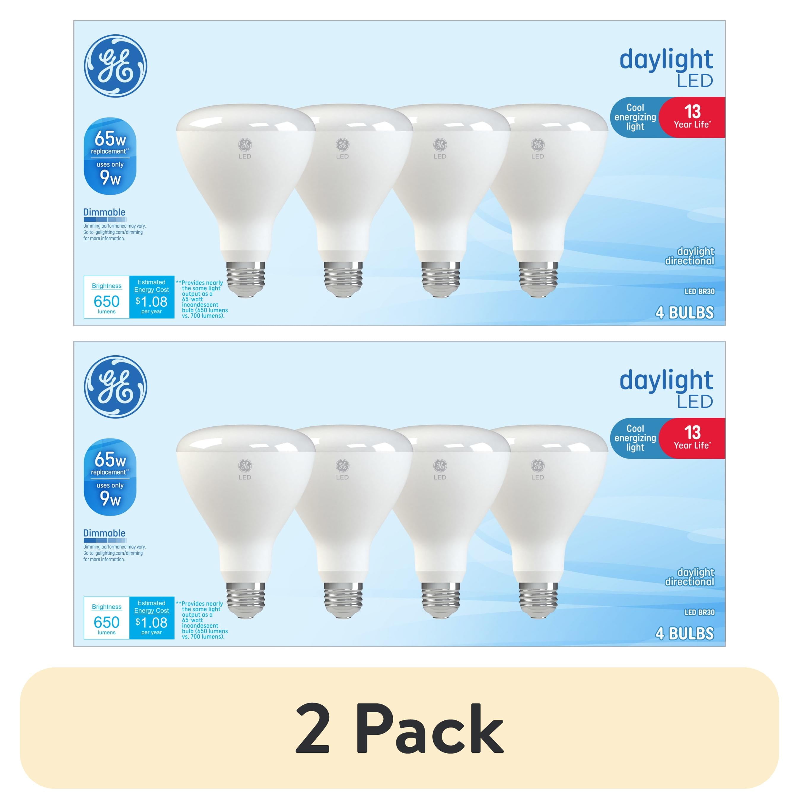 (2 pack) GE LED Light Bulbs, 65 Watt, Daylight, BR30 Floodlights, Medium Base, Frosted Finish, 13yr, 4pk