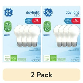(2 pack) GE LED Light Bulbs, 75 Watt, Daylight, A19 Bulbs, Medium Base, Frosted Finish, 13yr, 4pk