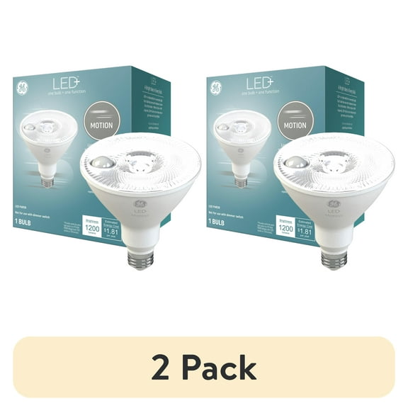 (2 pack) GE LED+ Motion LED Light Bulbs, 15 Watt, Security Light, PAR38, Medium Base