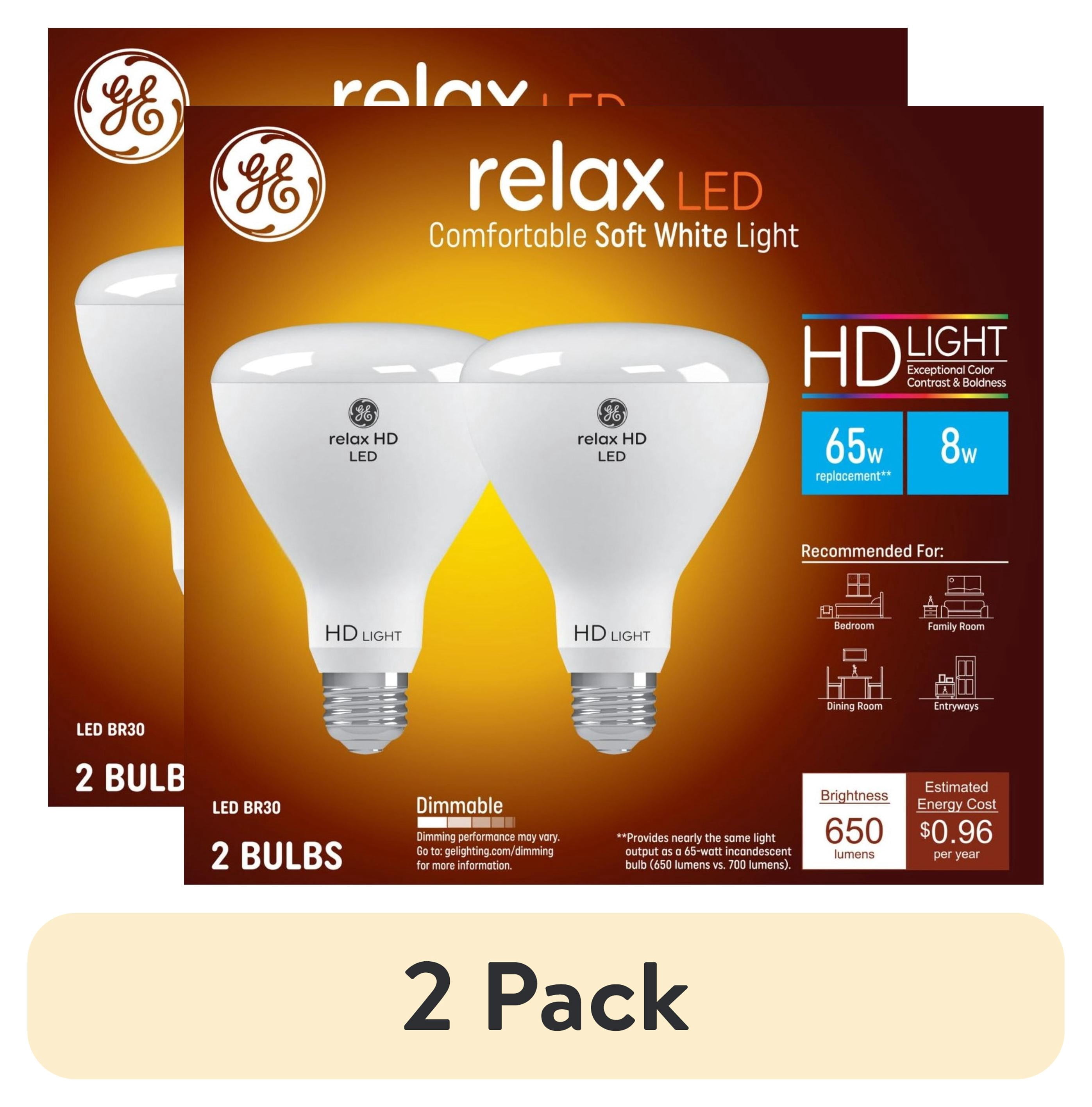 (1 pack) GE Relax HD LED Light Bulbs, 65 Watt, Soft White, BR30 Indoor Floodlight, Medium Base, 2pk