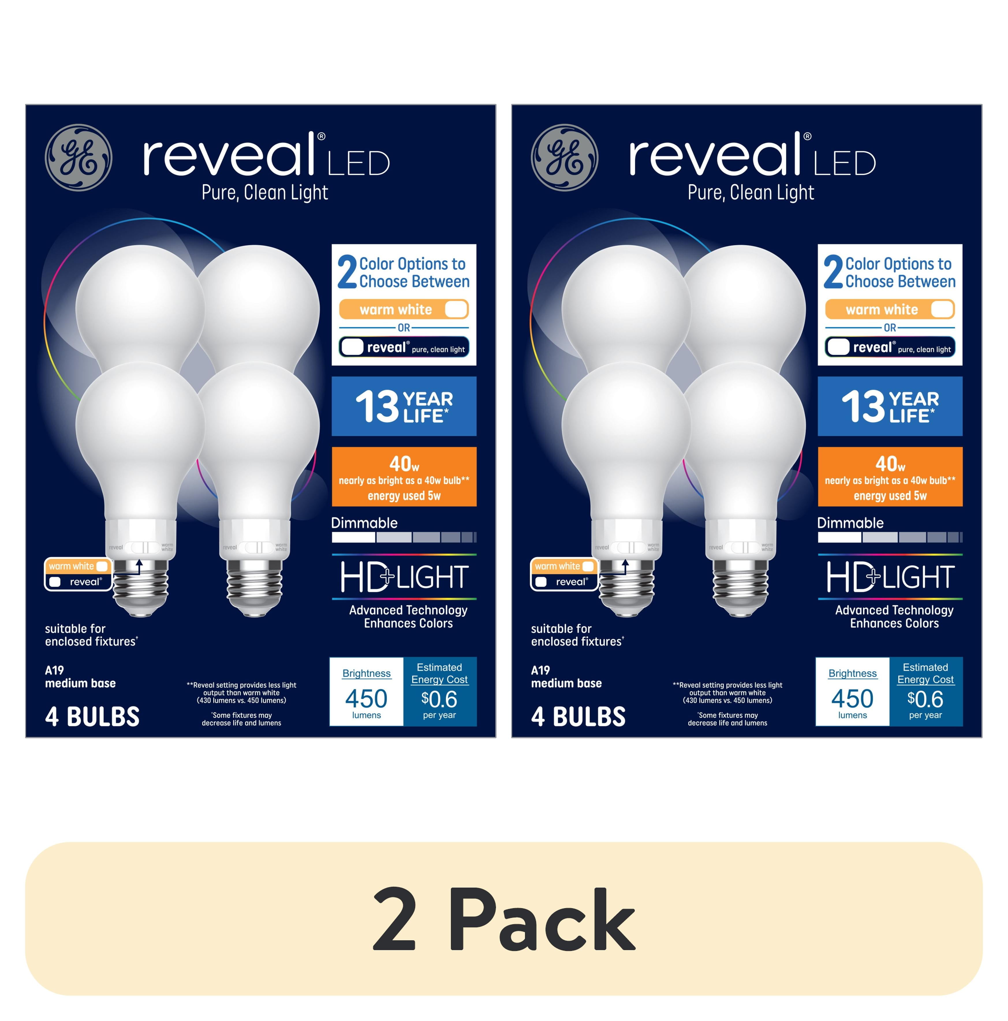 (2 pack) GE Reveal HD+ LED Light Bulbs, 40 Watts, A19 Bulbs, Medium Base, 4pk
