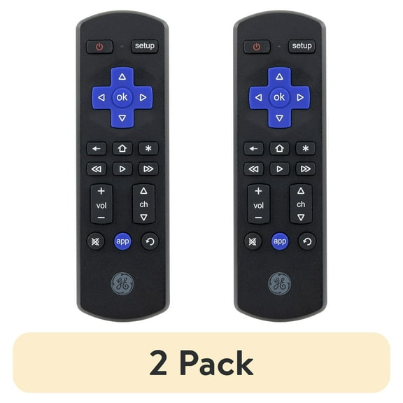 (2 pack) GE Roku TV Direct Replacement TV Remote Control in Black, 66814
