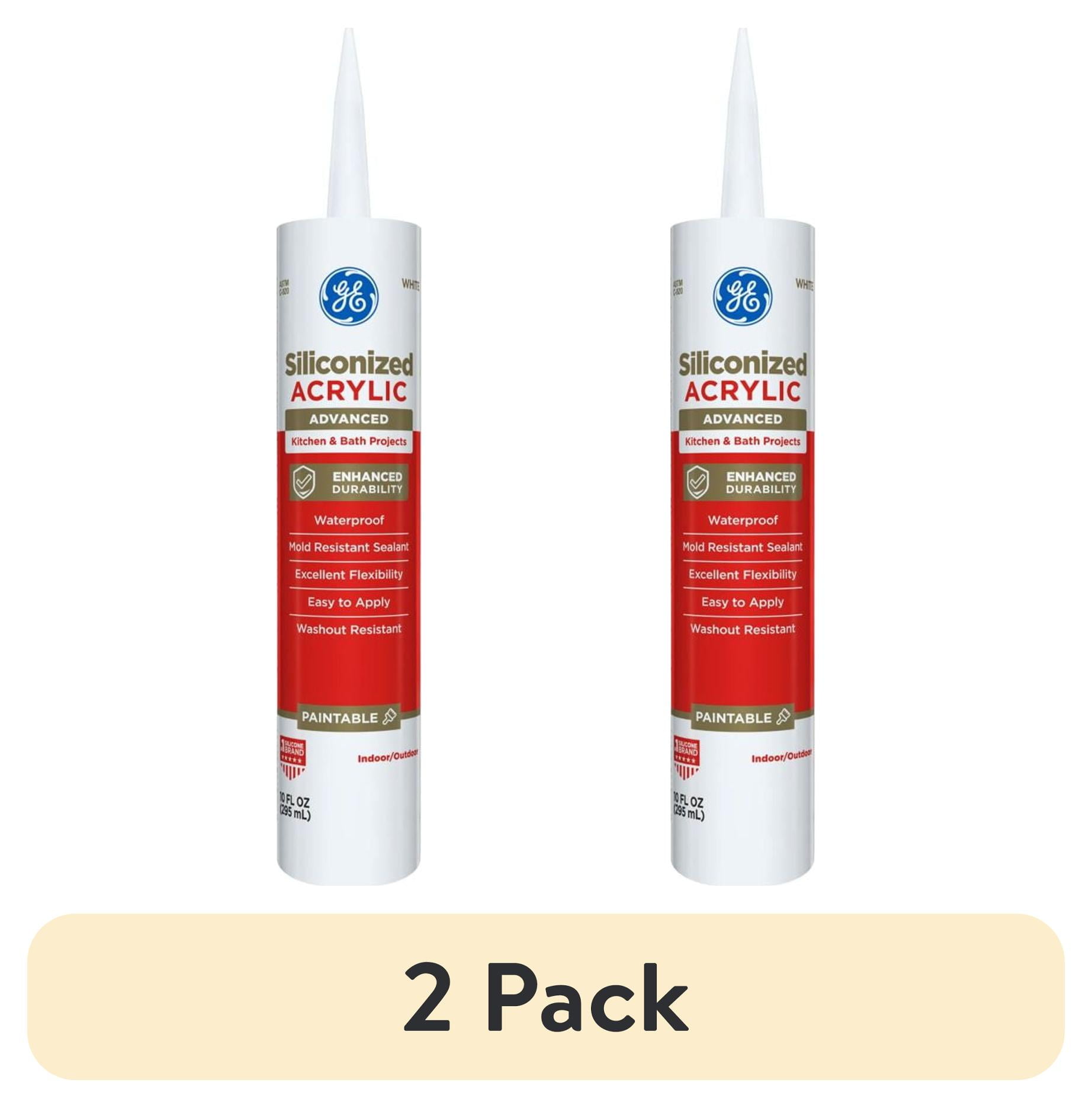 (2 pack) GE Siliconized Acrylic Advanced Sealant Kitchen & Bath, Pack of 1, White 10 fl oz Cartridge