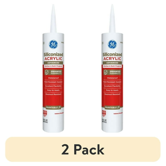 (2 pack) GE Siliconized Acrylic Advanced Sealant Kitchen & Bath, Pack of 1, White 10 fl oz Cartridge
