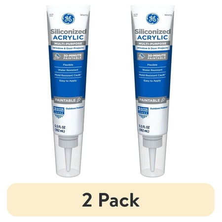 (2 pack) GE Siliconized Acrylic Multipurpose Sealant Window & Door, Pack of 1, White 5.5 fl oz Tube