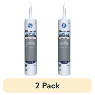 (2 pack) GE Siliconized Acrylic Painters Pro Sealant Seal & Paint, Pack of 1, White 10 fl oz Cartridge