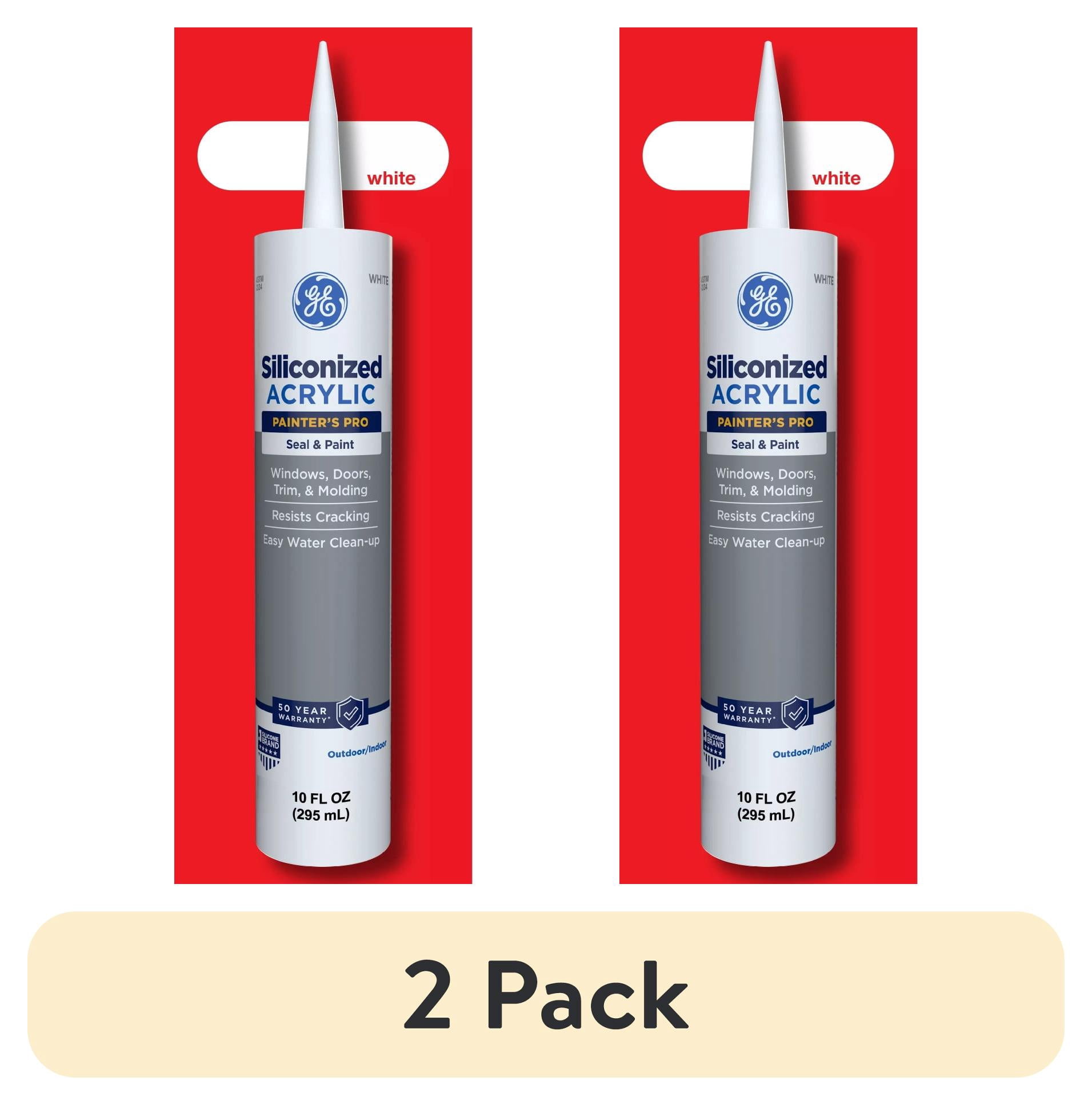 (2 pack) GE Siliconized Acrylic Painters Pro Sealant Seal & Paint, Pack of 1, White 10 fl oz Cartridge