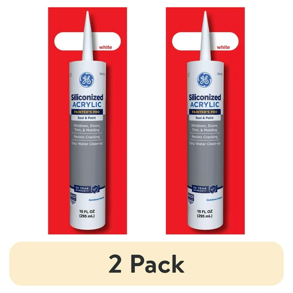 (2 pack) GE Siliconized Acrylic Painters Pro Sealant Seal & Paint, Pack of 1, White 10 fl oz Cartridge