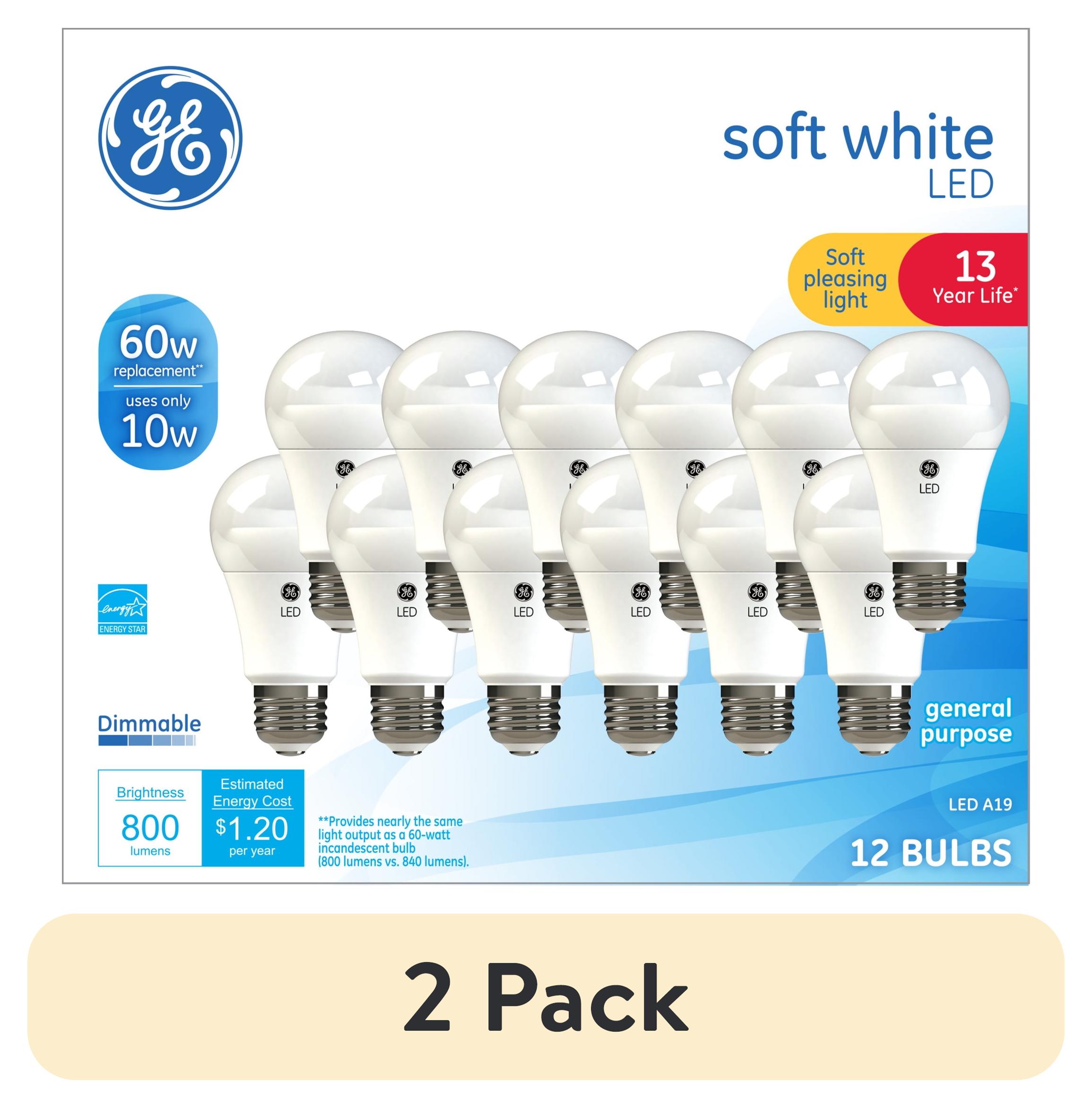 (2 pack) GE Soft White A19 General Purpose 10-Watt LED Light Bulb (60W Equivalent), Dimmable, Medium Base, 12-Pack