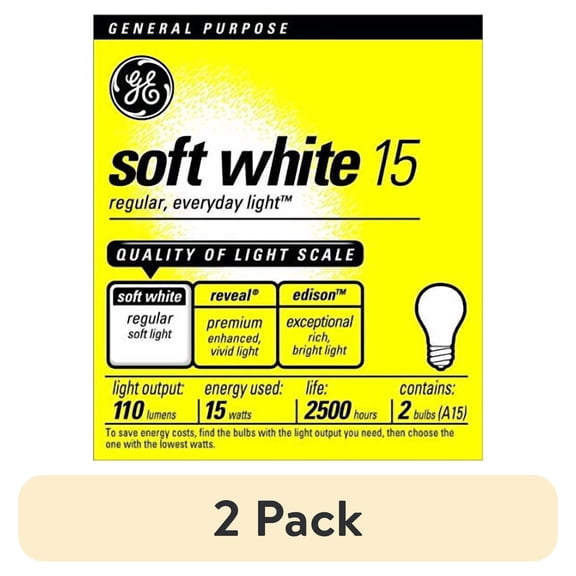 (2 pack) GE Softwhite Bulb, 15W, 2pk