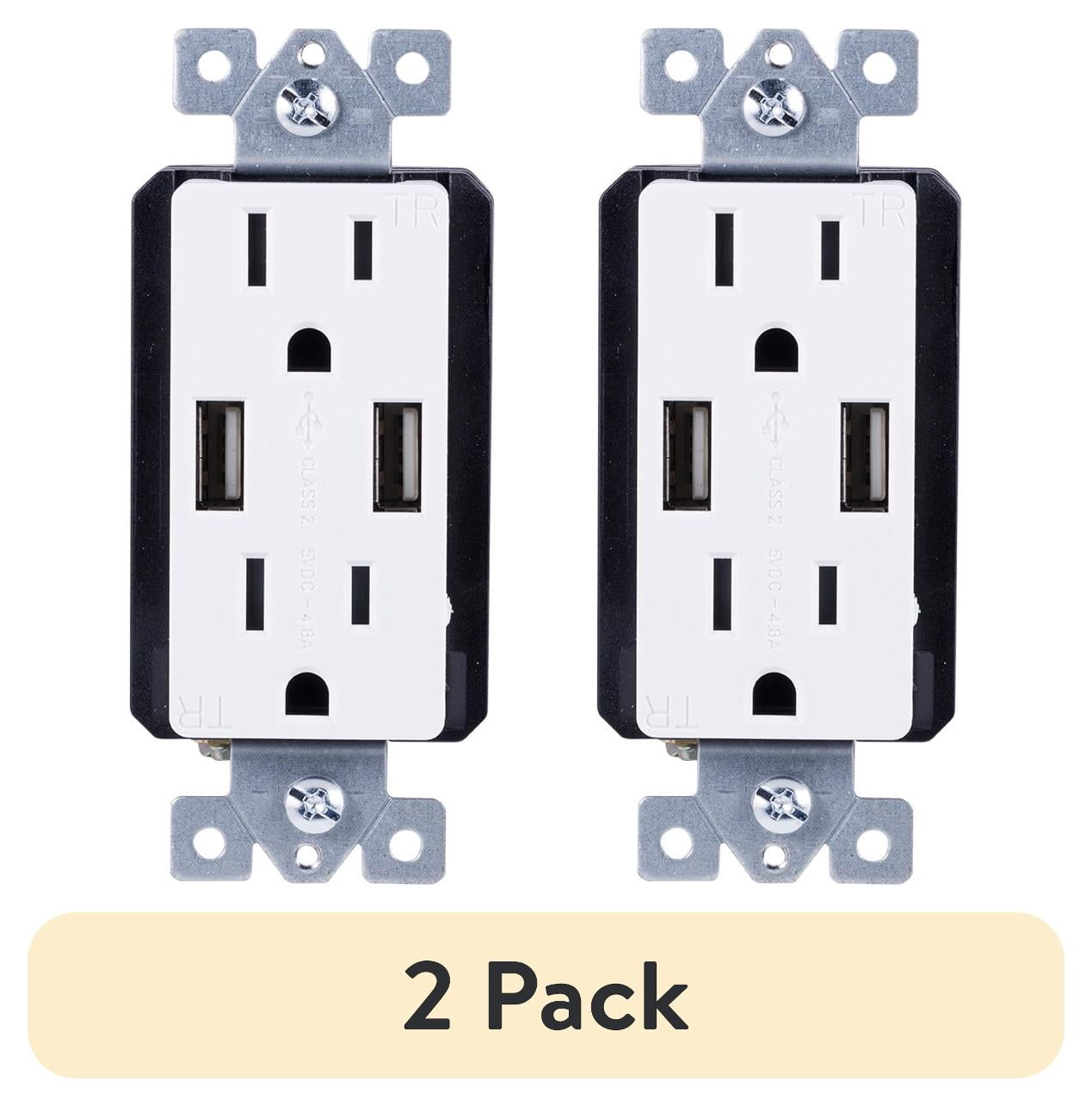 (2 pack) GE UltraPro 2-Outlet, 2-USB in-Wall Receptacle, White/Light Almond, 15A - 40405