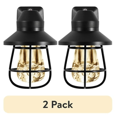 (2 pack) GE Vintage LED Night Light, Plug in, Light Sensing, Black Cage, 4.94 in, 3.99 in