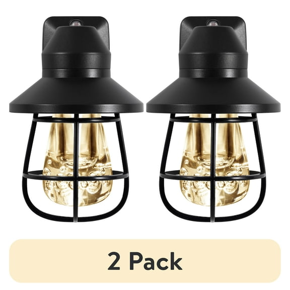 (2 pack) GE Vintage LED Night Light, Plug in, Light Sensing, Black Cage, 4.94 in, 3.99 in