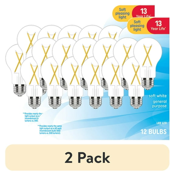 (2 pack) GE LED Light Bulbs, 60 Watt Replacement, Soft White, A19 General Purpose Bulbs, 12pk
