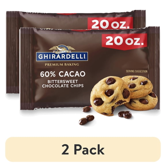 (2 pack) GHIRARDELLI 60% Cacao Bittersweet Chocolate Premium Baking Chips, 20 oz Bag