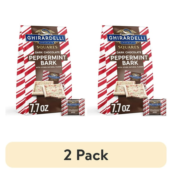 (2 pack) GHIRARDELLI Dark Chocolate Peppermint Bark Chocolate Squares, Layered Dark Chocolate and White Chocolate Candy, 7.7 oz Bag