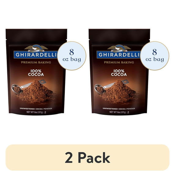 (2 pack) GHIRARDELLI Premium Baking Cocoa 100% Unsweetened Cocoa Powder, 8 oz Bag