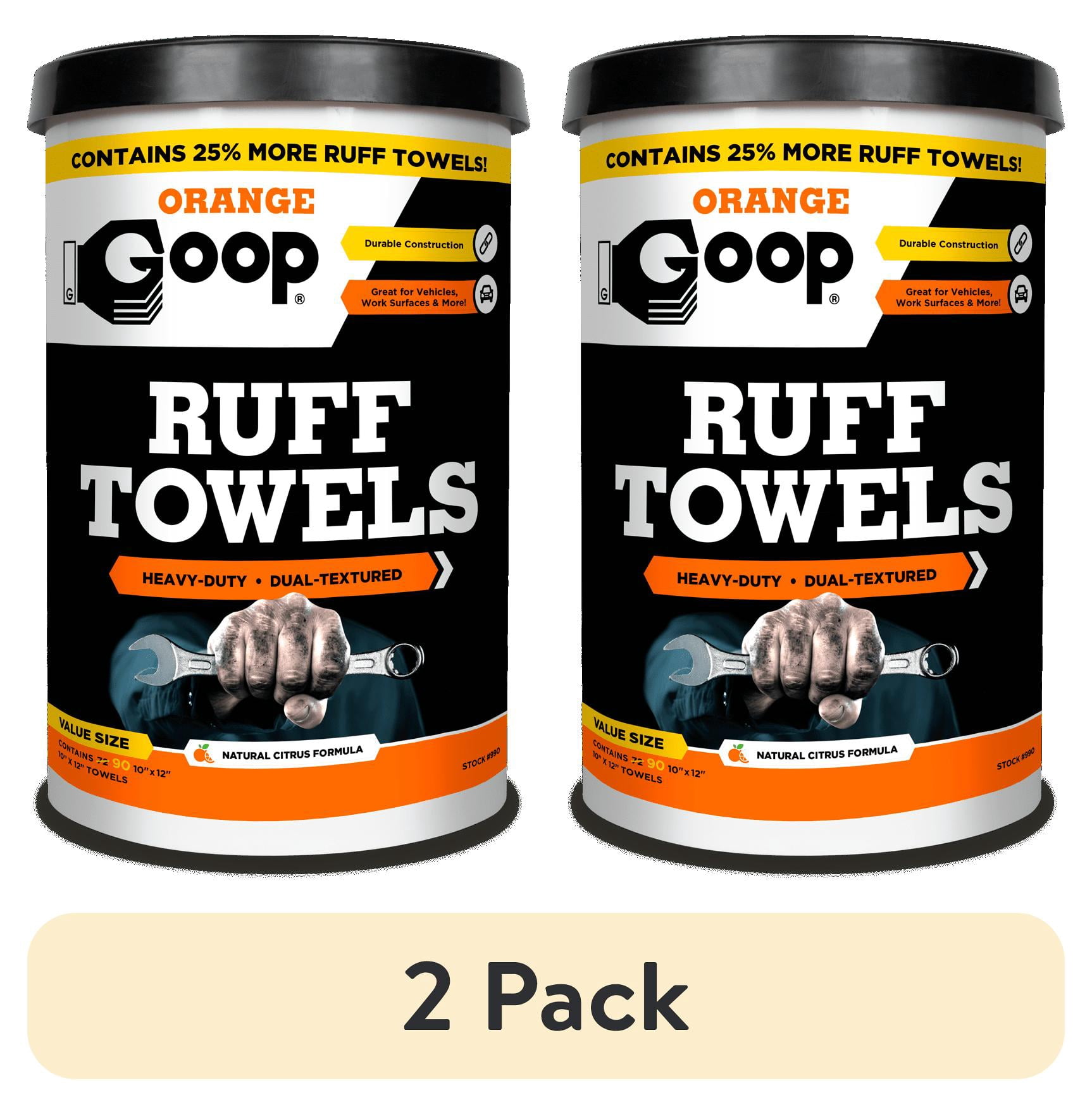 (2 pack) GOOP Orange Multi-Purpose Waterless Hand Cleaner Ruff Towels