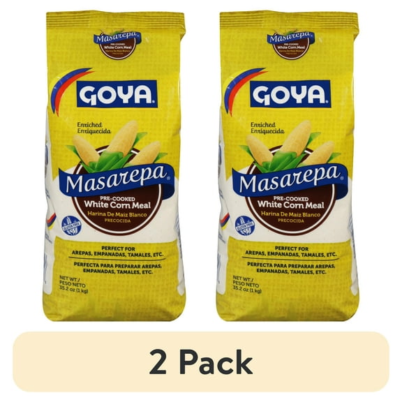 (2 pack) GOYA Pre-Cooked White Corn Meal Masarepa, 35.2 oz Pouch