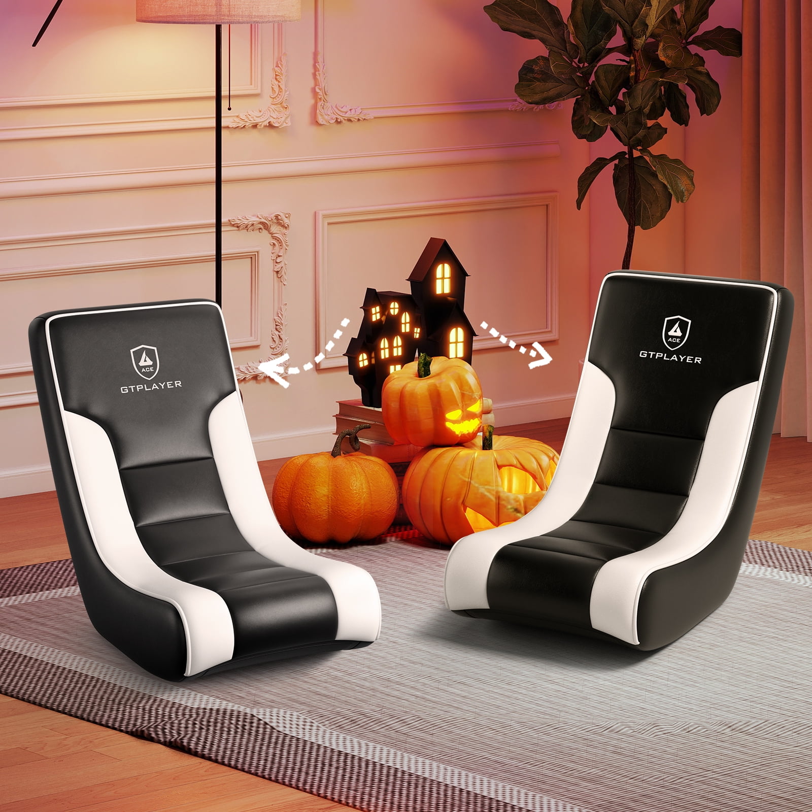 (2 pack) GTPLAYER Floor Rocker Gaming Chair，White
