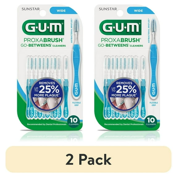 (2 pack) GUM Proxabrush Go-Betweens - Wide, Interdental Brushes, Soft Bristled Dental Picks, 10 Count