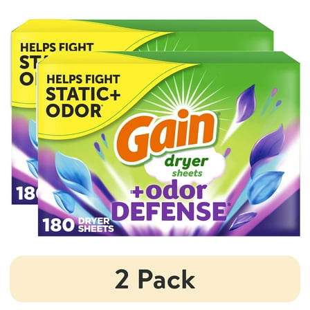 (2 pack) Gain Fabric Softener Dryer Sheets +Odor Defense, Super Fresh Blast Scent, 180 Count