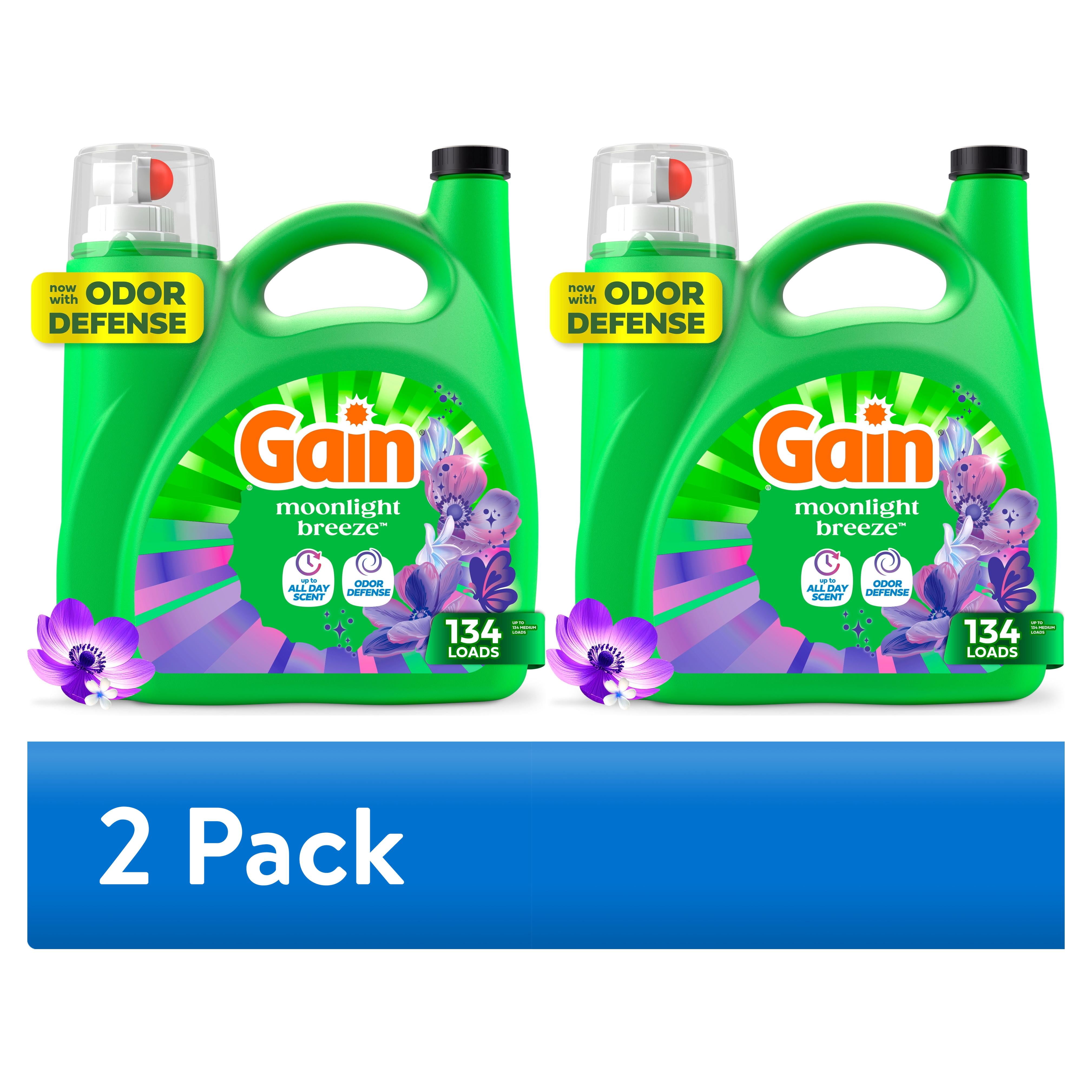 (2 pack) Gain Laundry Detergent Liquid, Now with Odor Defense, Moonlight Breeze Scent, 177 fl oz, 134 Loads