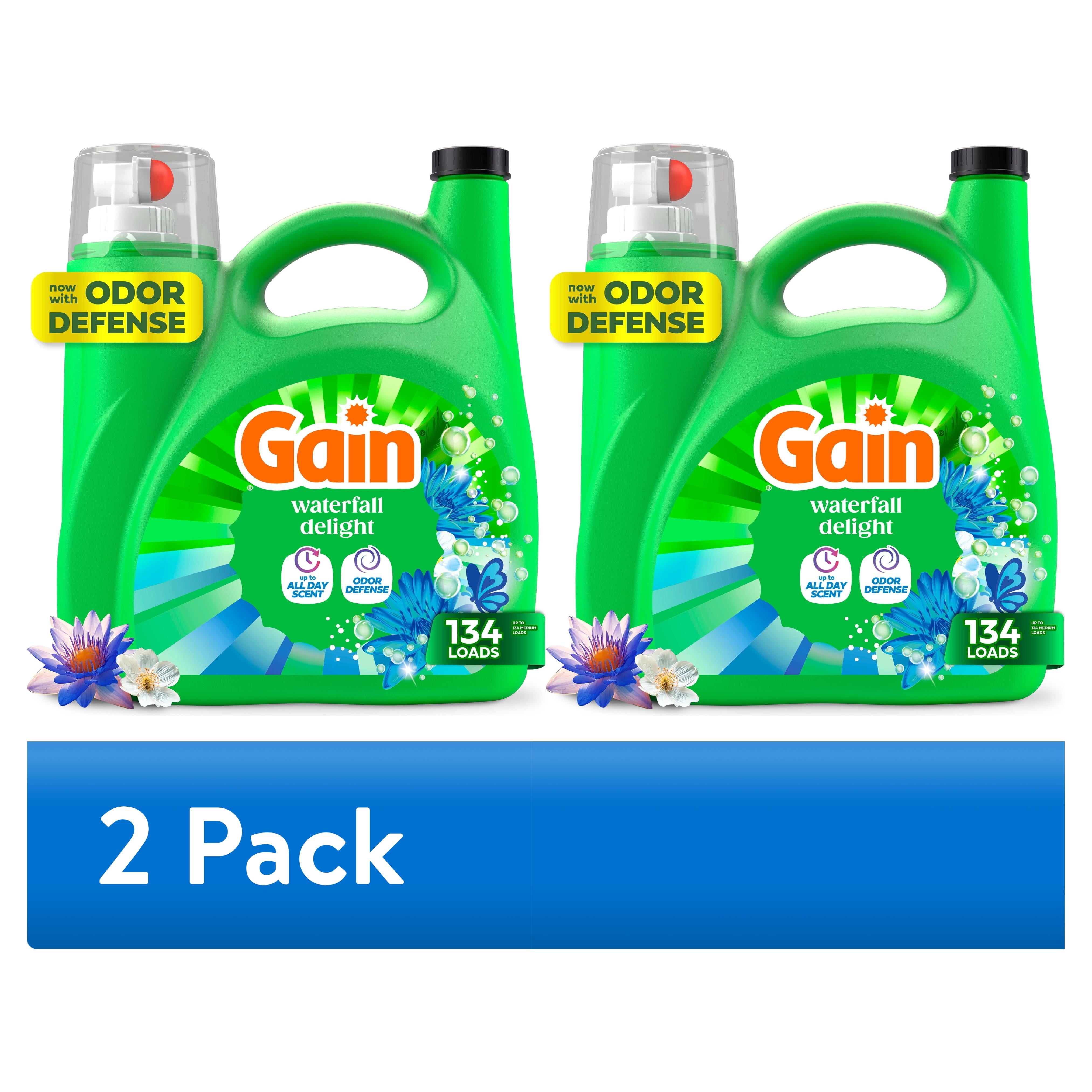 (2 pack) Gain Laundry Detergent Liquid, Now with Odor Defense, Waterfall Delight Scent, 177 fl oz, 134 Loads