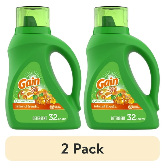 (2 pack) Gain Liquid Laundry Detergent, Island Fresh, 32 Loads, 46 fl oz