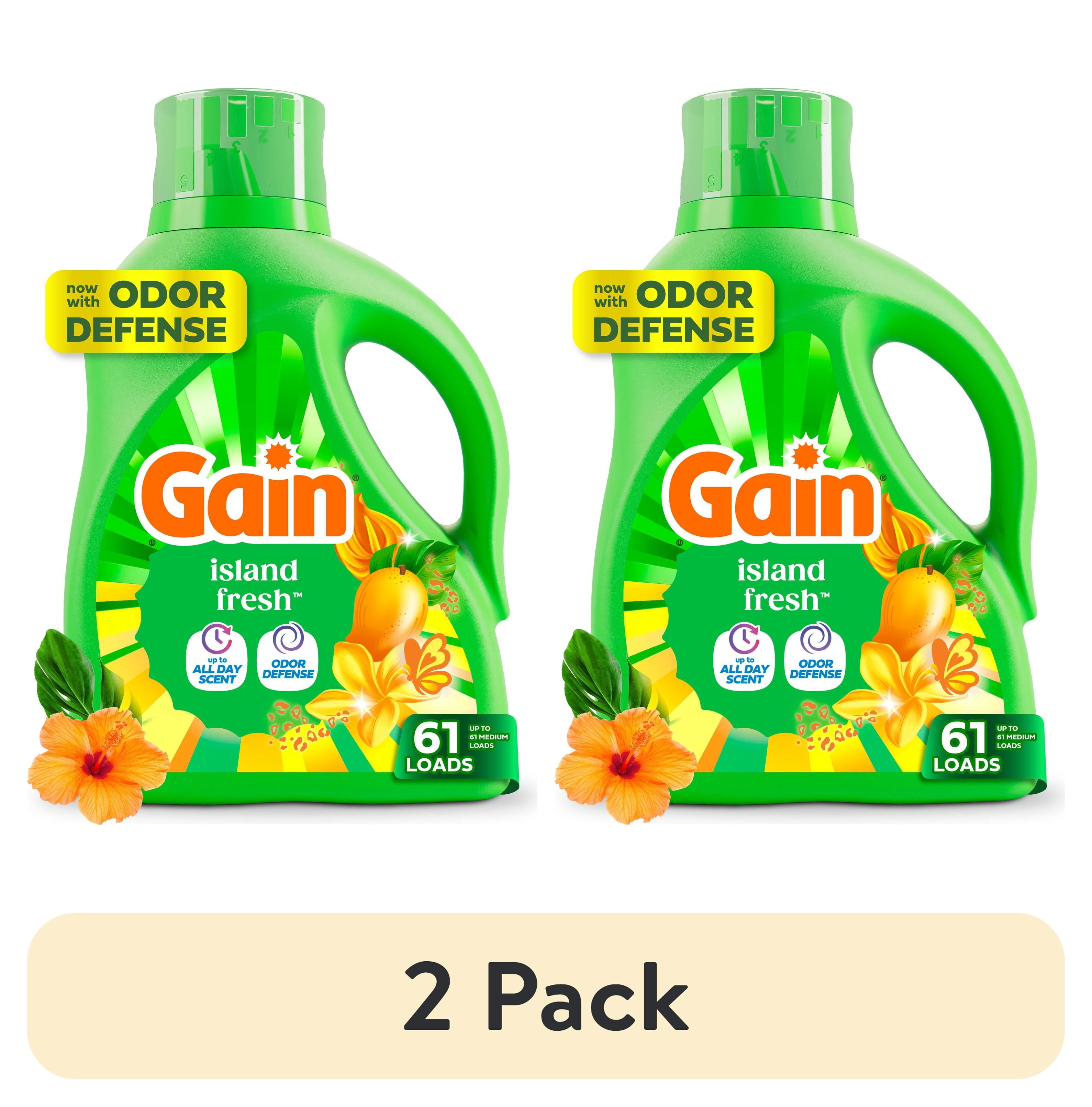 (2 pack) Gain Laundry Detergent Liquid, Now with Odor Defense, Island Fresh Scent, 81 fl oz, 61 Loads