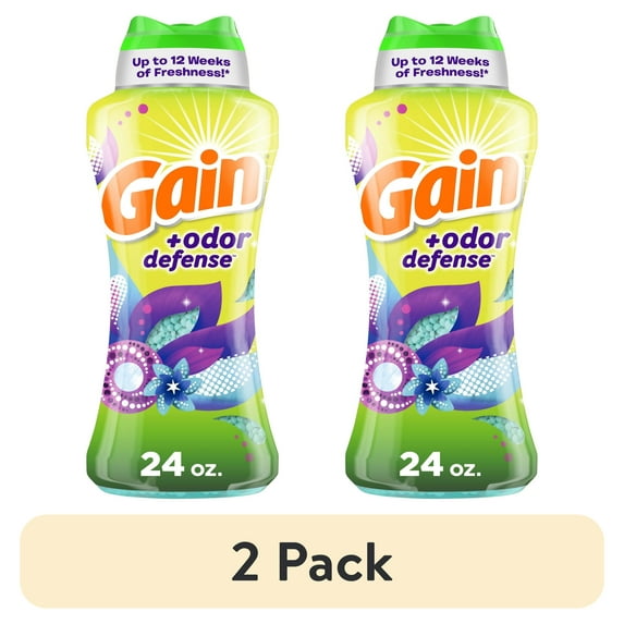 (2 pack) Gain + Odor Defense Laundry Scent Booster Beads, Super Fresh Blast Scent, 24 oz