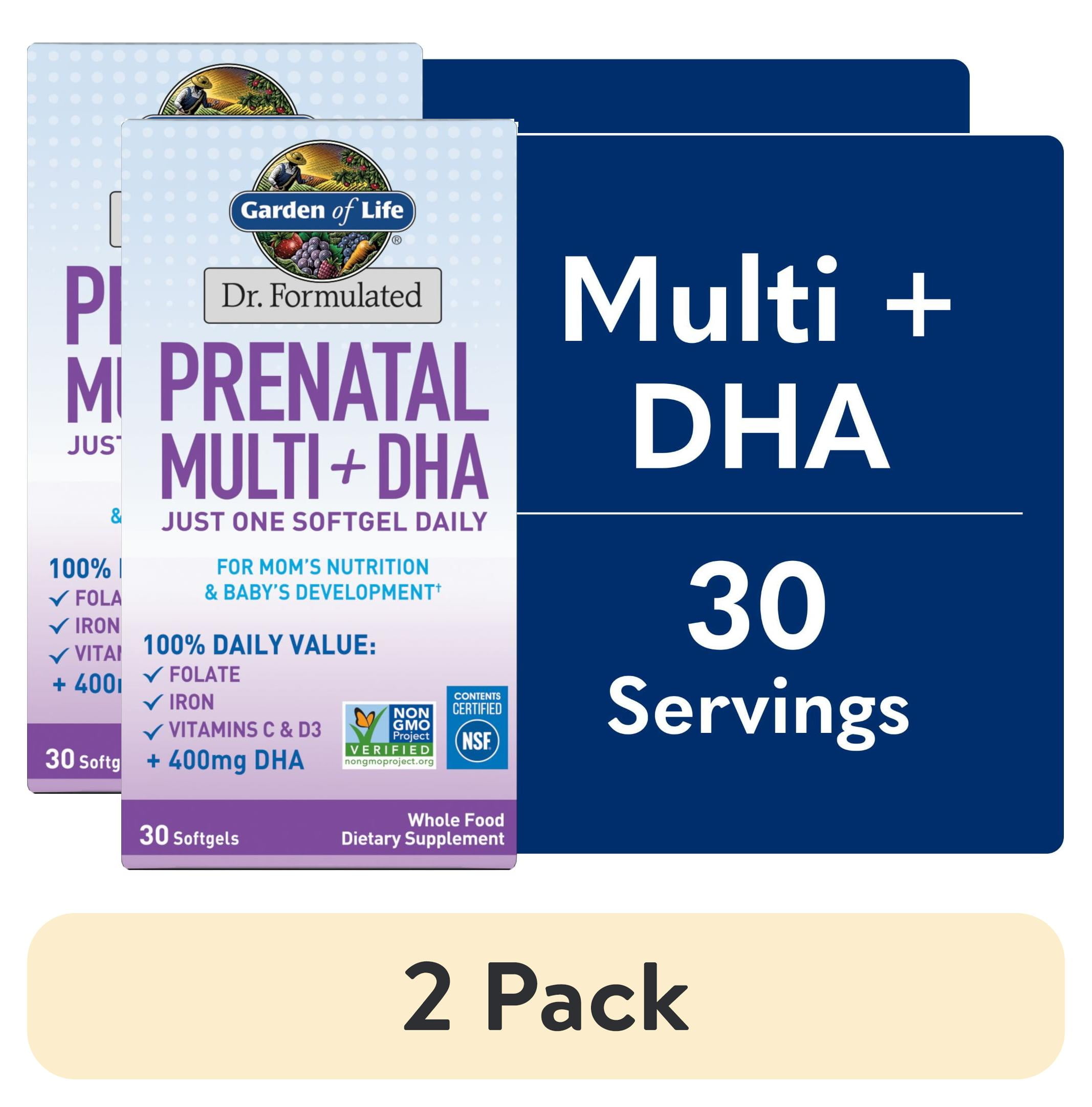 (2 pack) Garden of Life Dr. Formulated Prenatal Pregnancy Womens Multivitamins + DHA with Folate & Iron for Mom's Nutrition & Baby's Development, 30 Count