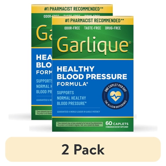(2 pack) Garlique Garlic Extract Supplement, Healthy Blood Pressure Formula, Odor-Free, Taste-Free, Drug-Free, 60 Caplets