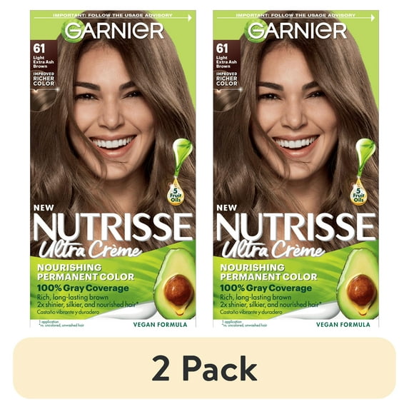 (2 pack) Garnier Nutrisse Nourishing Hair Color Creme, 061 Light Ash Brown Mochaccino