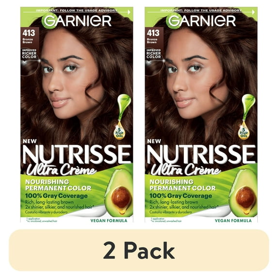 (2 pack) Garnier Nutrisse Nourishing Hair Color Creme, 413 Bronze Brown