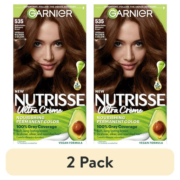 (2 pack) Garnier Nutrisse Nourishing Adult Hair Color Creme, 535 Medium Gold Mahogany Brown