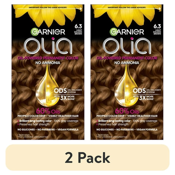 (2 pack) Garnier Olia Oil Powered Permanent Hair Color, 6.3 Light Golden Brown