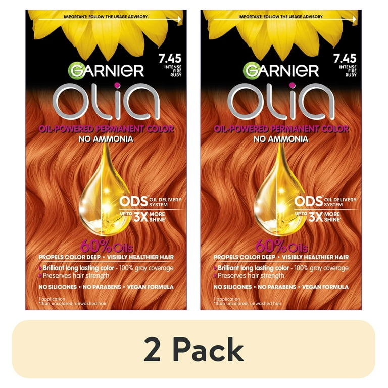 2 pack) Garnier Olia Oil Powered Permanent Hair Color, 7.45