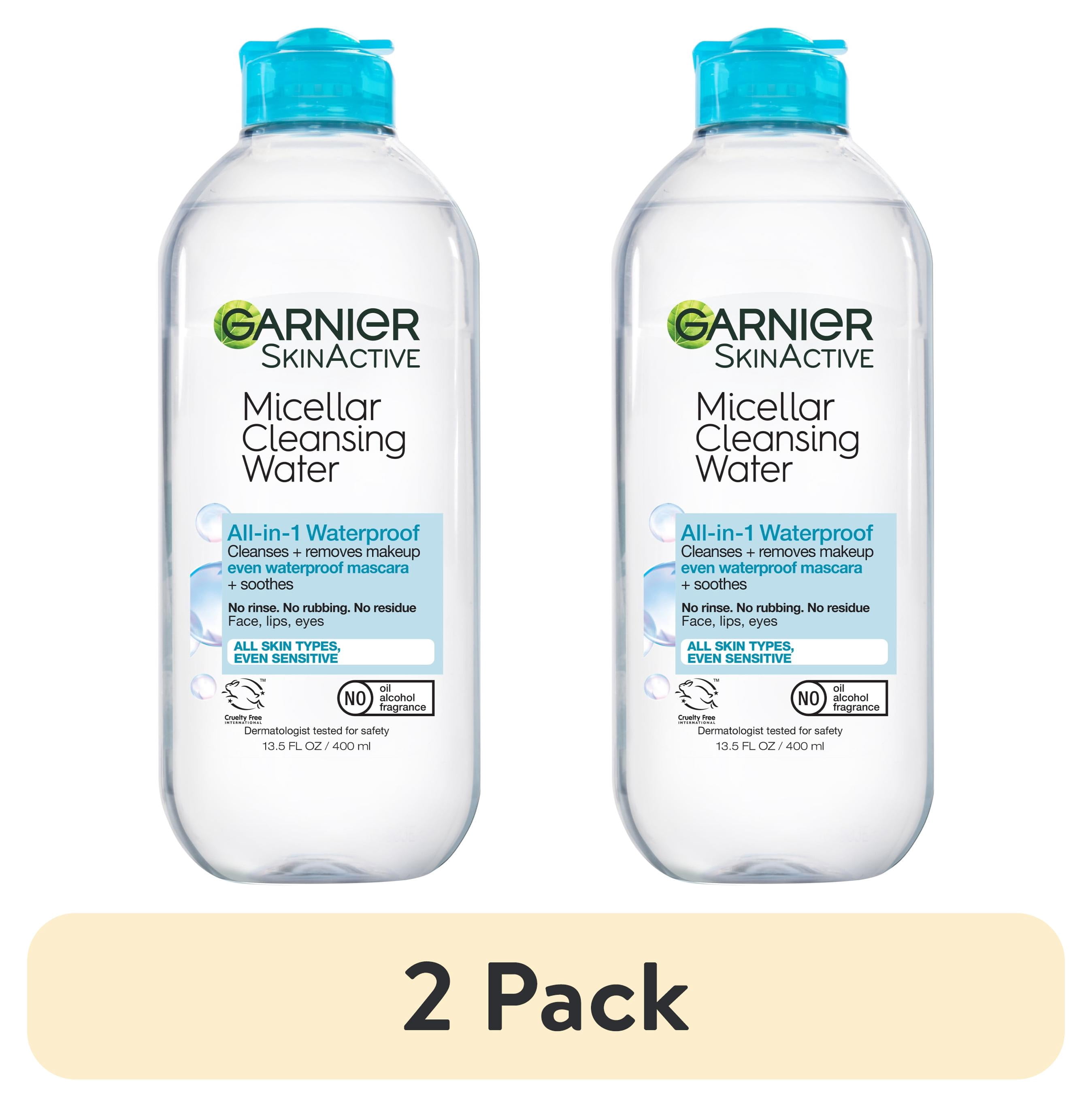 (2 pack) Garnier SkinActive Micellar Cleansing Water All in 1 Waterproof Makeup Remover, Face Cleanser, 13.5 fl oz