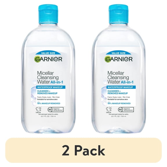 (2 pack) Garnier SkinActive Micellar Cleansing Water All in 1 Waterproof Makeup Remover, Face Cleanser, 23.7 fl oz
